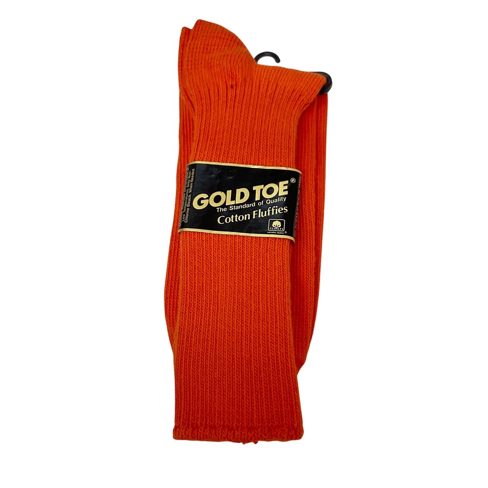 Gold Toe Cotton Fluffies Orange Ribbed Crew Socks Mens Shoe 7.5-12 Vintage 565S
